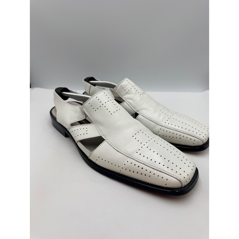 Stacy Adams Sandal Mens 13 White  Leather Perforated Square Toe 24370-100